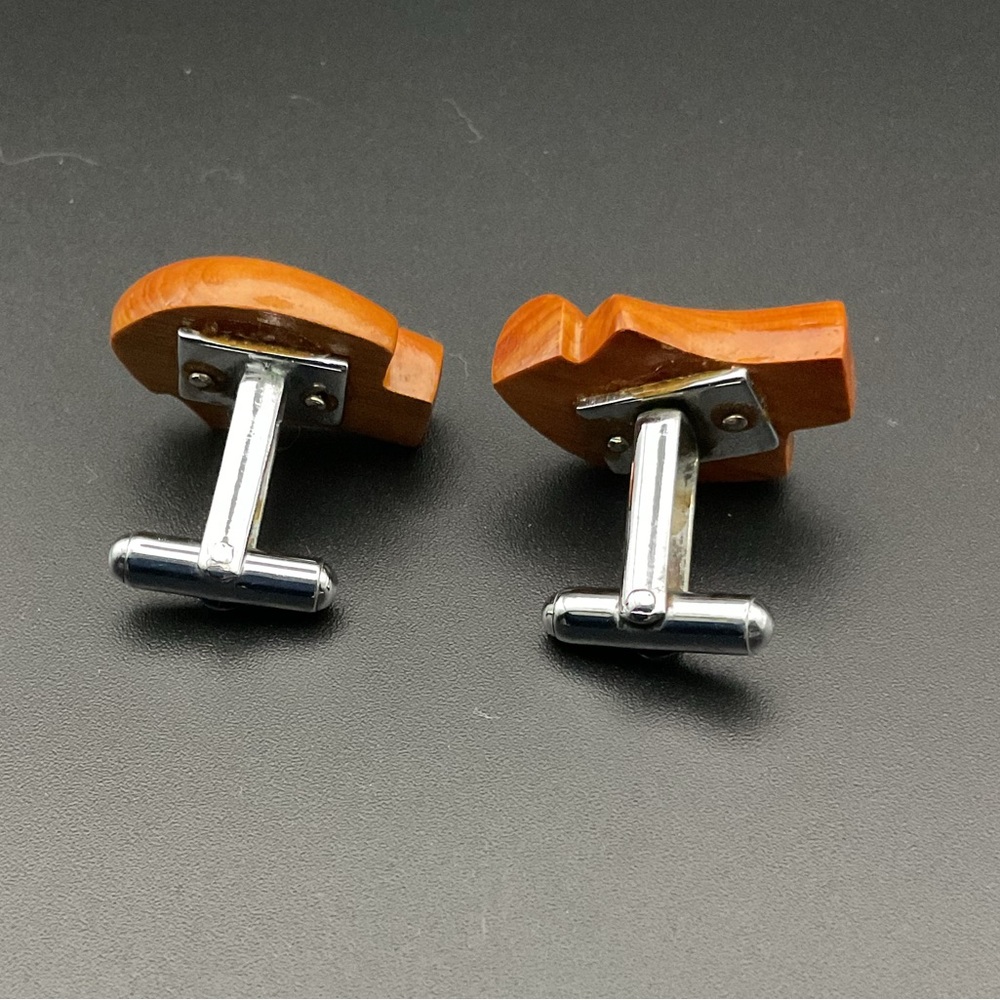 Wood and Silver Tone Cuff Links - Picture 2 of 3